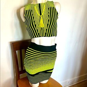 Neon Yellow & Black Striped Women's Skirt